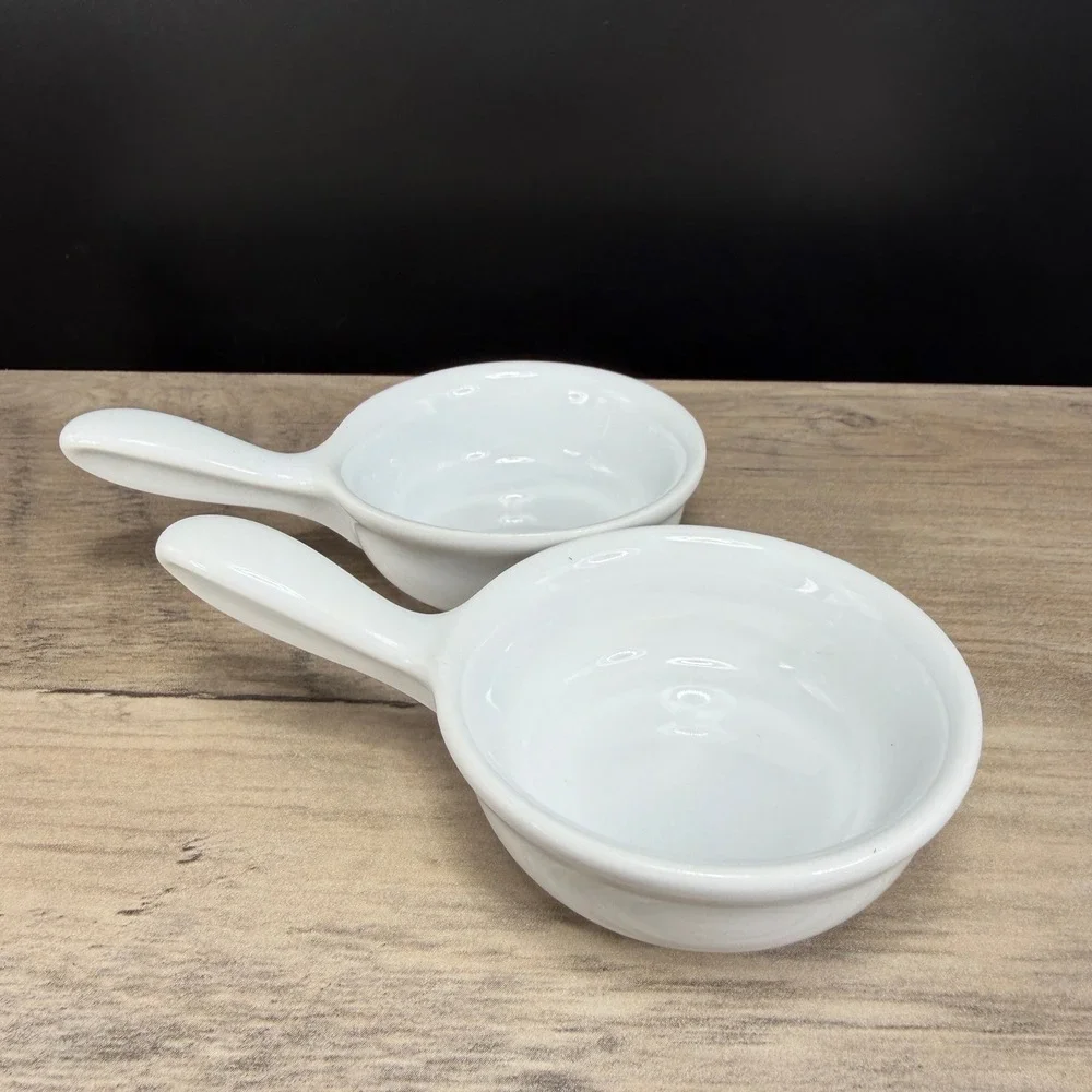 Revol France White Porcelain Single Handle‎ Ramekins Set of 2 Individual Dishes